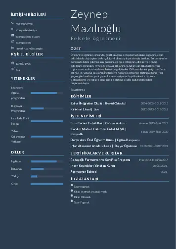 Felsefe Öğretmeni CV Örnekleri cv indir